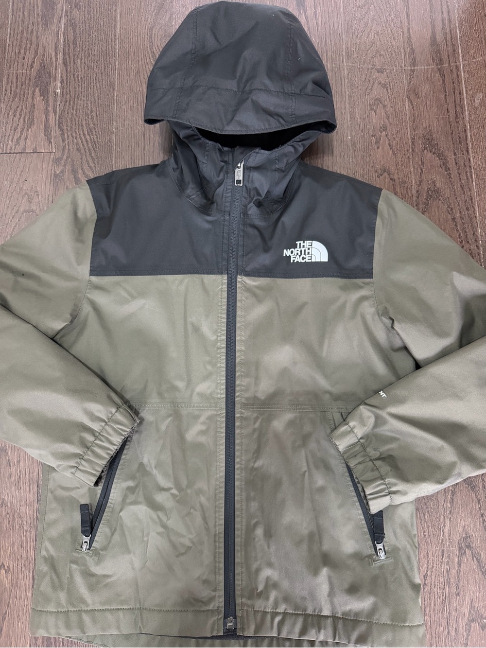 The North Face Boys Olive and Black Hooded Raincoat - size M(10)